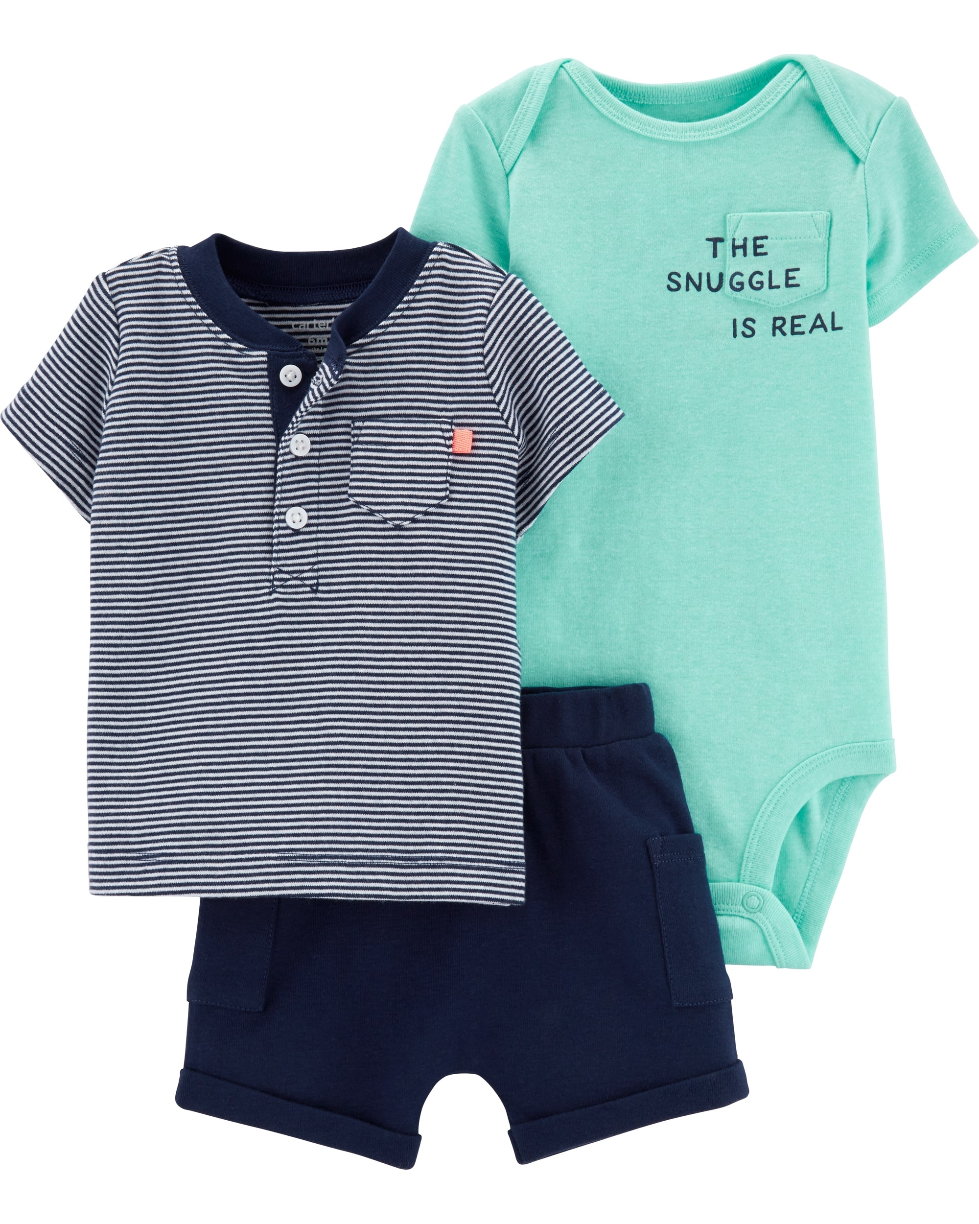 Carter’s Set 3 Piese Snuggle pantaloni scurți, tricou & body