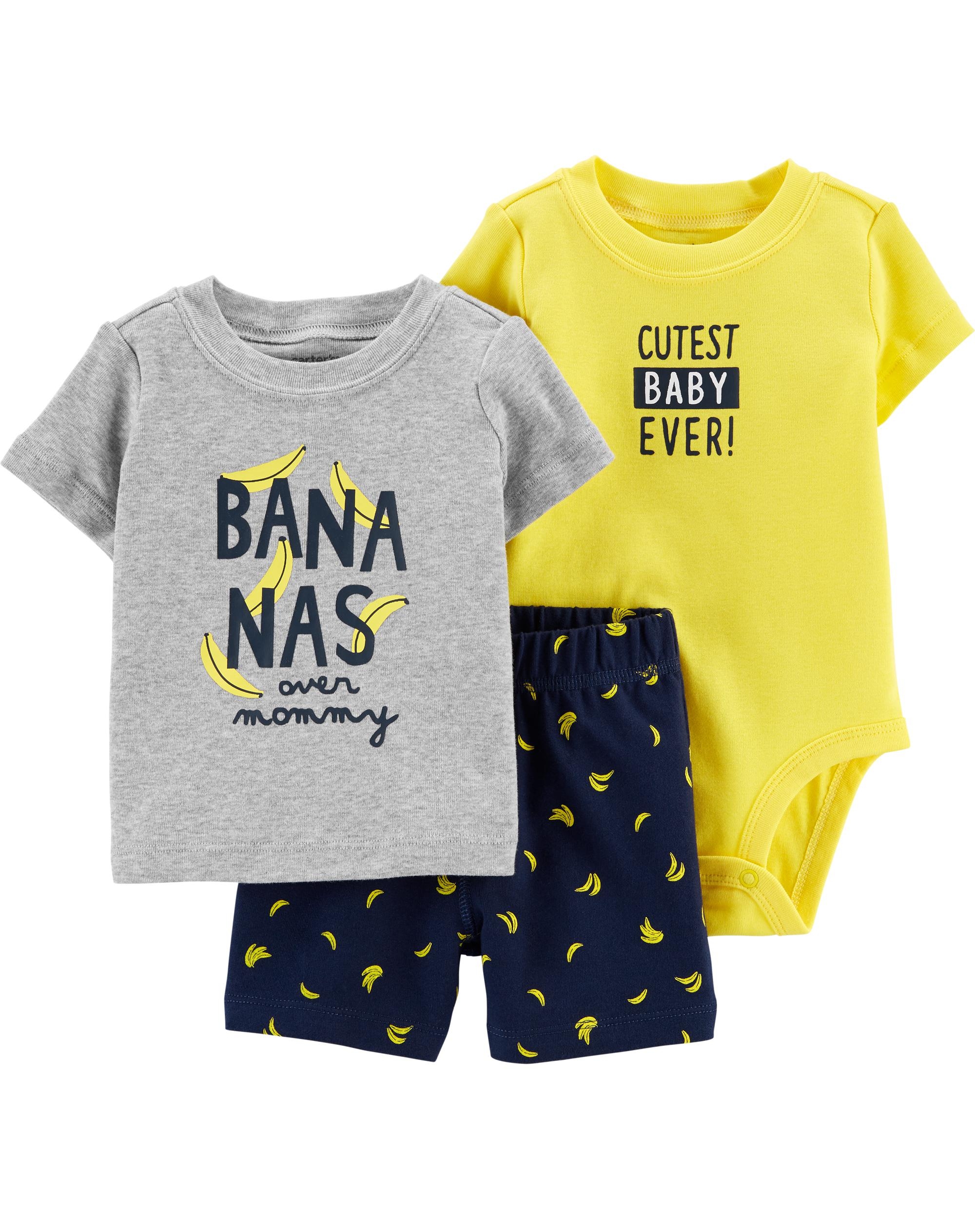 Carter’s Set 3 Piese bebe tricou, body si pantaloni scurti Banana