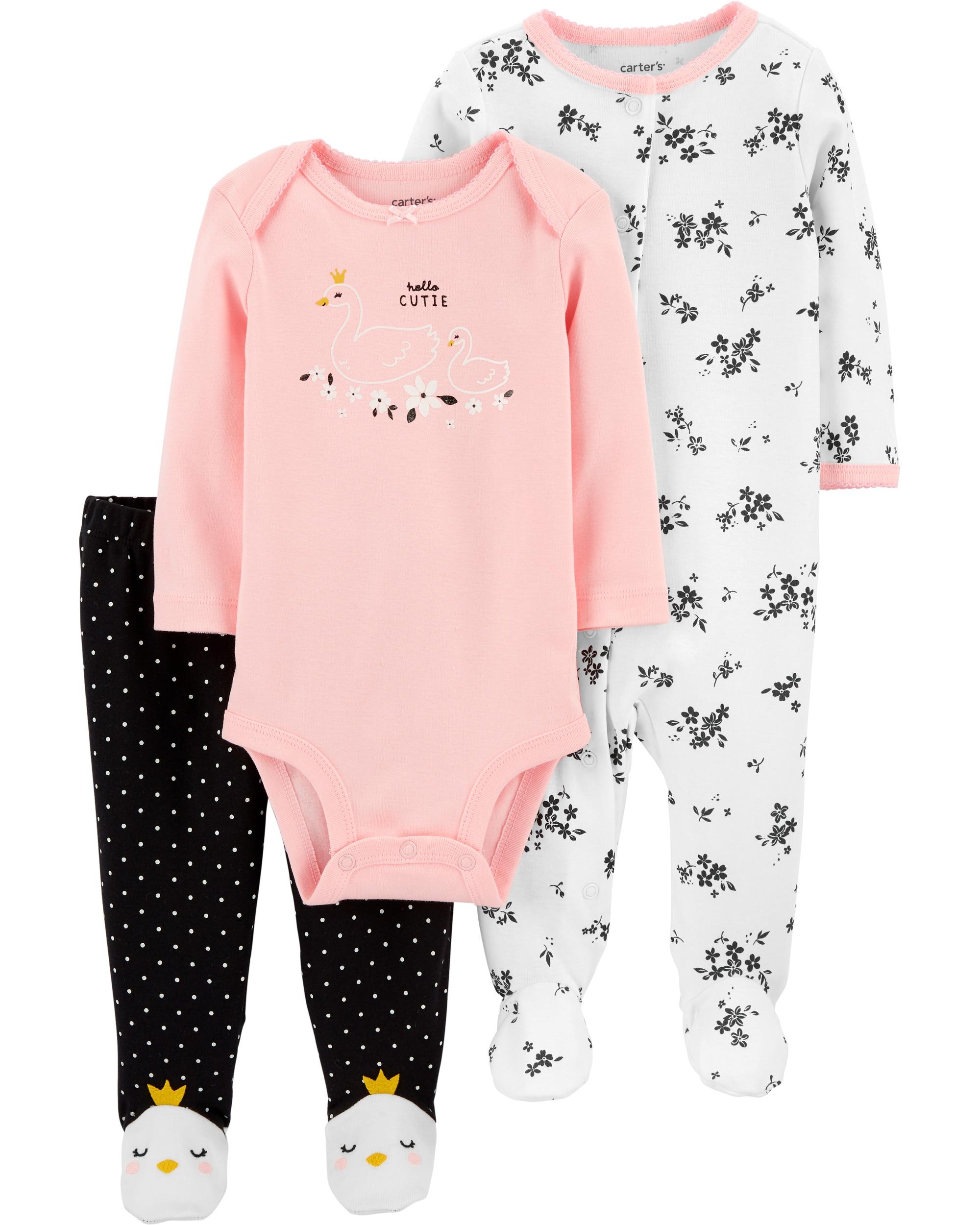 Carter\'s Set 3 Piese bebe pijama body si pantaloni Lebada